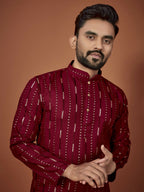 Anaita Maroon Embroidered Cotton Straight Kurta | Grocsy