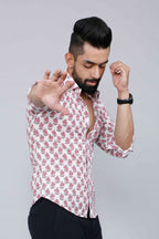 Miravan Men's White & Pink Spread Collar Floral Print Shirt | Grocsy