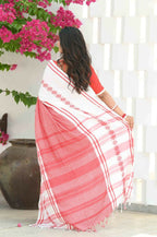 Beatitude White Cotton Tangail Handloom Saree | Grocsy