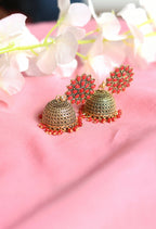 Mominos Fashion Joharkamal Kundan work Jhumka with Red Beads