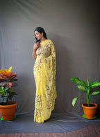 Vamsee Pearl 1 Yellow Georgette Saree | Grocsy