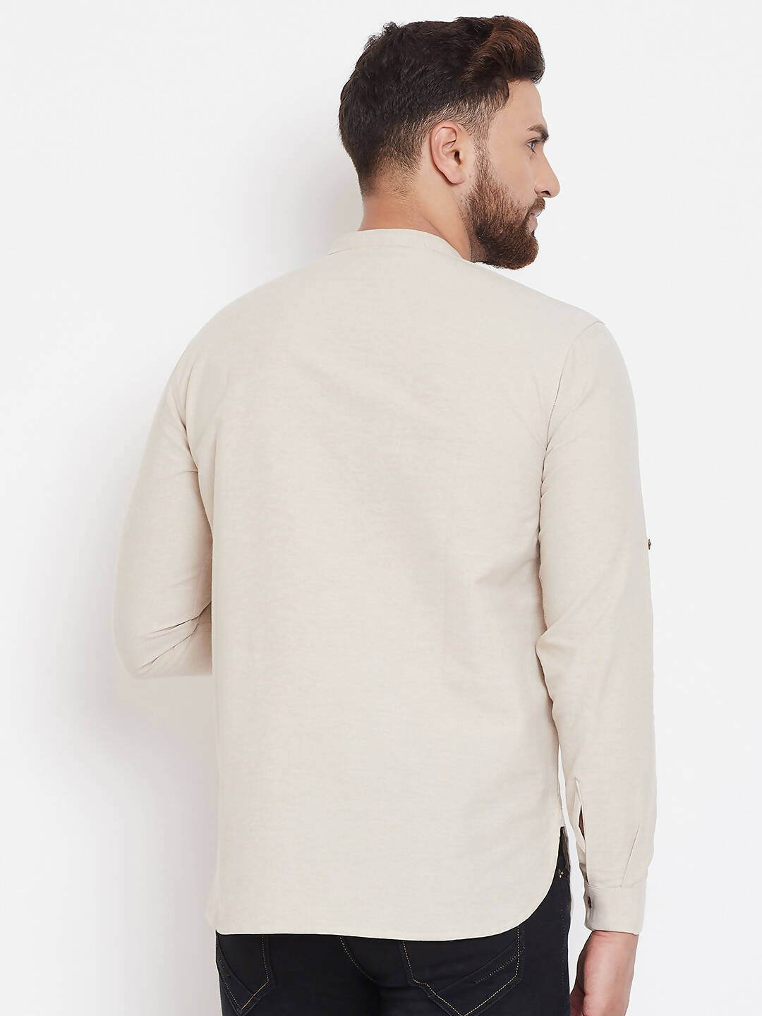Even Apparels Beige Pure Cotton Men's Kurta With Band Collar | Grocsy
