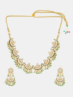 Ruby Raang Gold Polished Kundan Work Gold Half Moon Kundan Necklace With Earrings | Grocsy