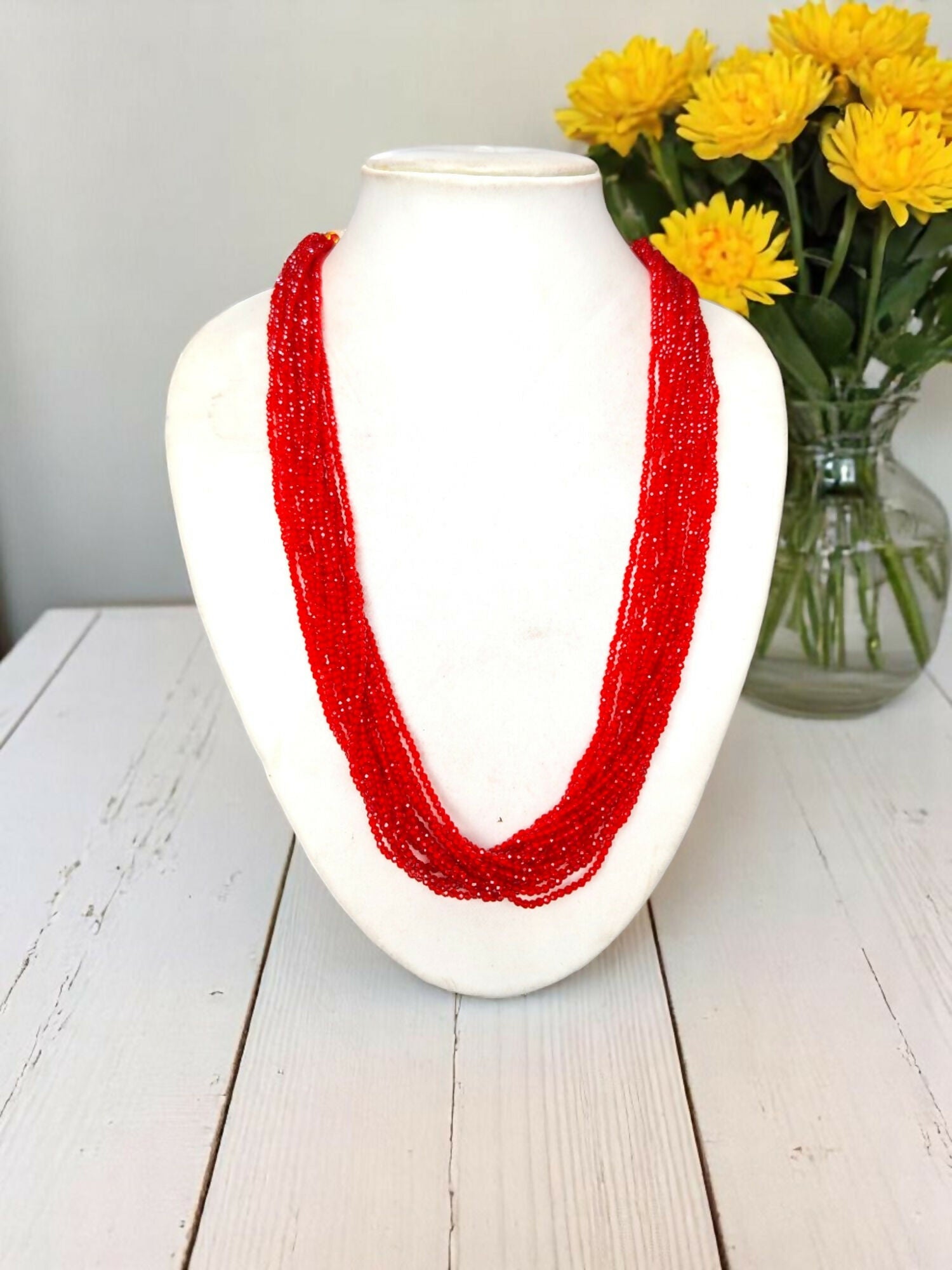 Inhanns Crystal Beads Luxe Edition – Multi-Layered Necklace - Red | Grocsy