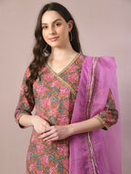 Myshka Women's Multi Printed Cotton Straight Party Kurta Set With Dupatta | Grocsy