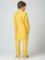 Joban Fashion Kids Island Full Sleeves Chanderi Kurta, Pyjama Set with Traditional Butta Work - Yellow | Grocsy