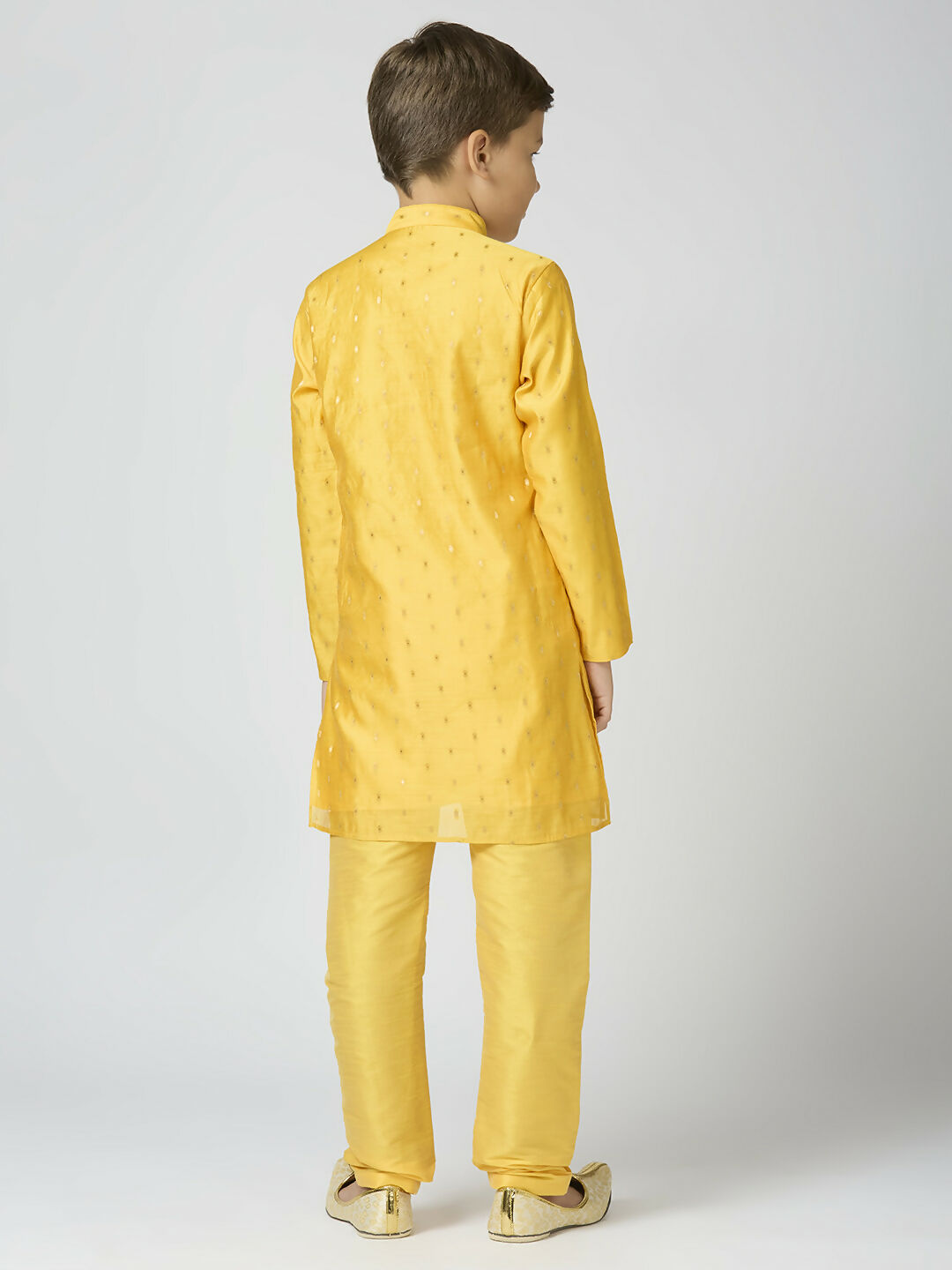 Joban Fashion Kids Island Full Sleeves Chanderi Kurta, Pyjama Set with Traditional Butta Work - Yellow | Grocsy