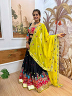 Teeya Creation Dark Blue Colour Rayon Silk Embroidery Work Fully Stitched Navratri Lehenga | Grocsy