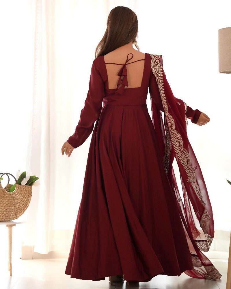 Joban Fashion Maroon Kurta Set Chanderi Sequence Embroidery Work | Grocsy