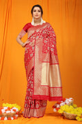 Jyoti Fashion Women's Maroon Kanjivaram Silk Zari Woven Saree with Blouse | Grocsy