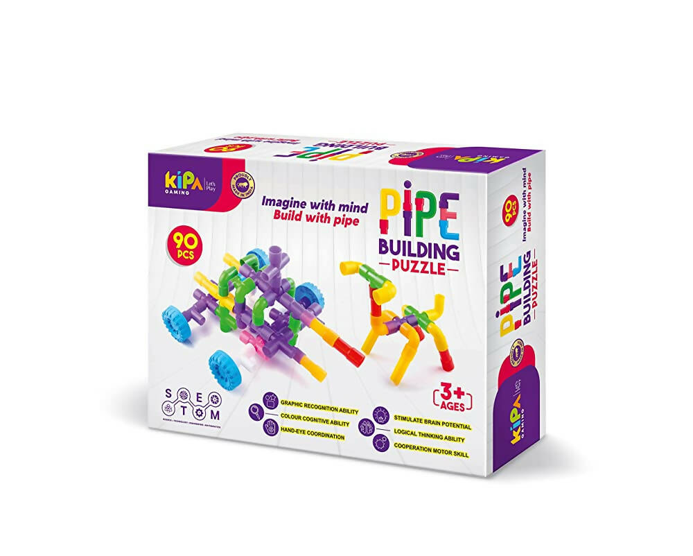 Kipa 90 Pieces Pipe Puzzle, Educational & Intellectual Role Playing Model Construction Blocks with Rolling Wheelbase , Smooth Edged for Kids | Grocsy