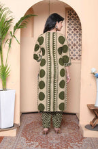 Miravan Womens Straight Polka Dot Printed Green Kurta With Palazzo | Grocsy