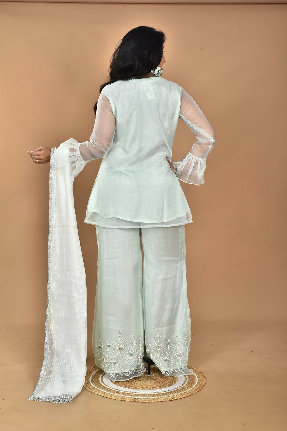 Morchari Women And Hand Embroidery Palazzo Set-Green | Grocsy