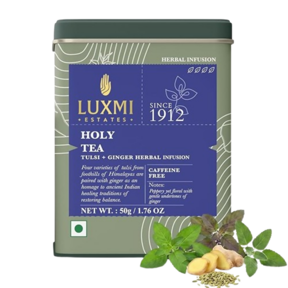 Luxmi Estates Holy Tea Tin - Tulsi Herbal Infusion | Grocsy