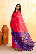 Piyari Fashion Women's Rani Pink Embellished Cotton Blend Jamdani Saree | Grocsy