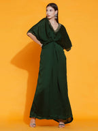 Women Republic Green Georgette Hand Embellished Kaftan Style Gown | Grocsy