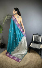 Joban Fashion Teal Small Butti Soft Silk Banarasi Saree | Grocsy