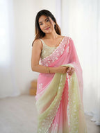 Pink Crunchy Silk Embroidery WorkParty Wear Saree - Lakshita | Grocsy
