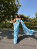 Vamsee Sky Blue Chiffon Designer Saree | Grocsy