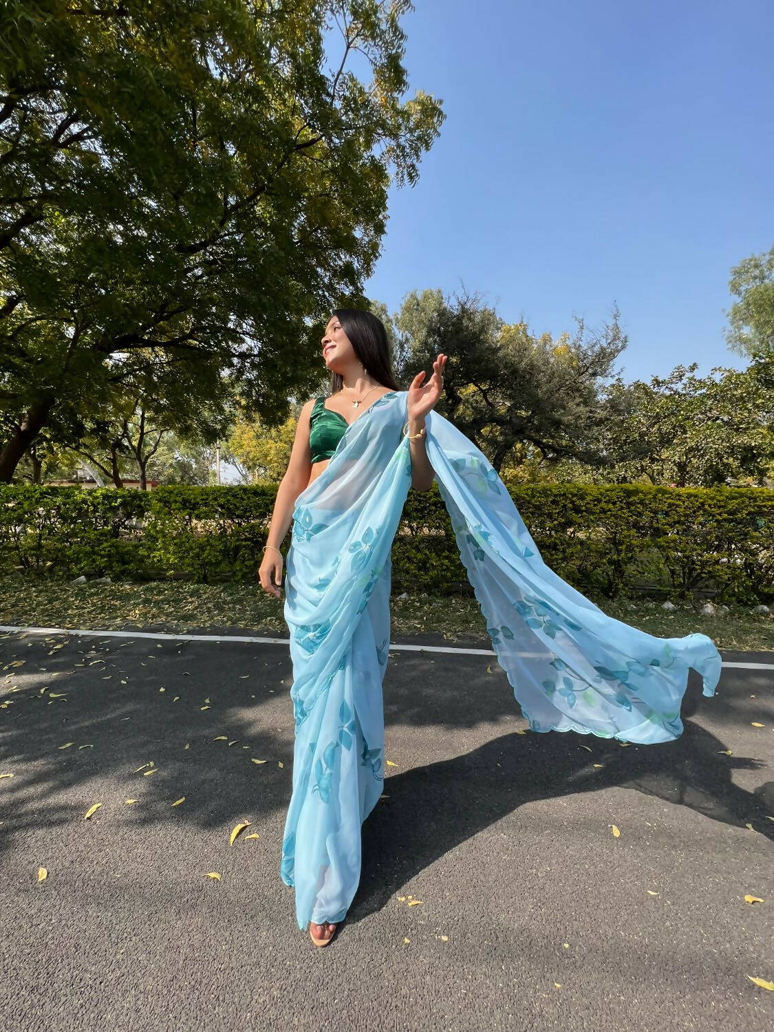 Vamsee Sky Blue Chiffon Designer Saree | Grocsy