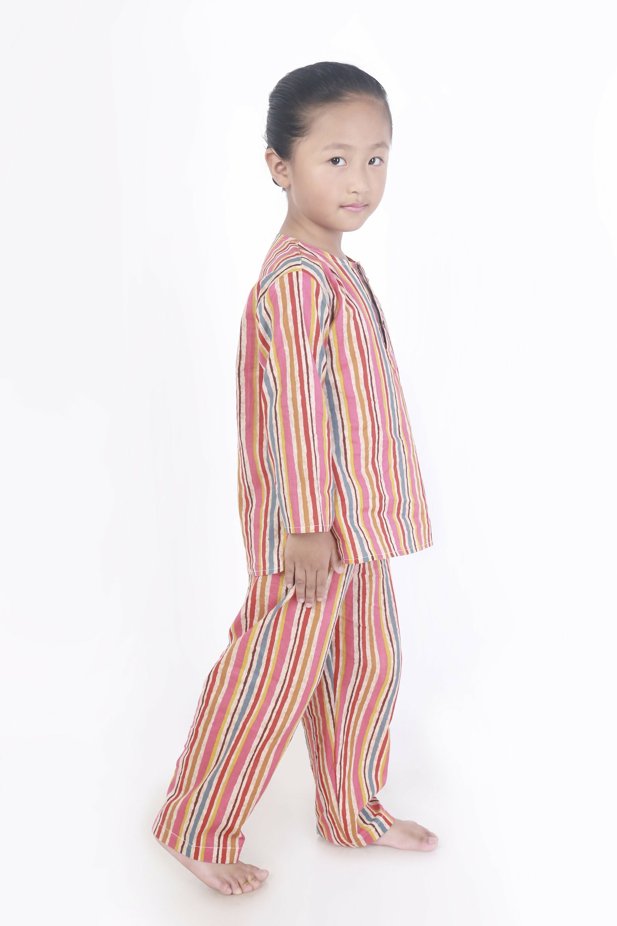 Breathables Kids Cotton Stripes Print Kurta Pyjama Night Suit - Multicolor | Grocsy