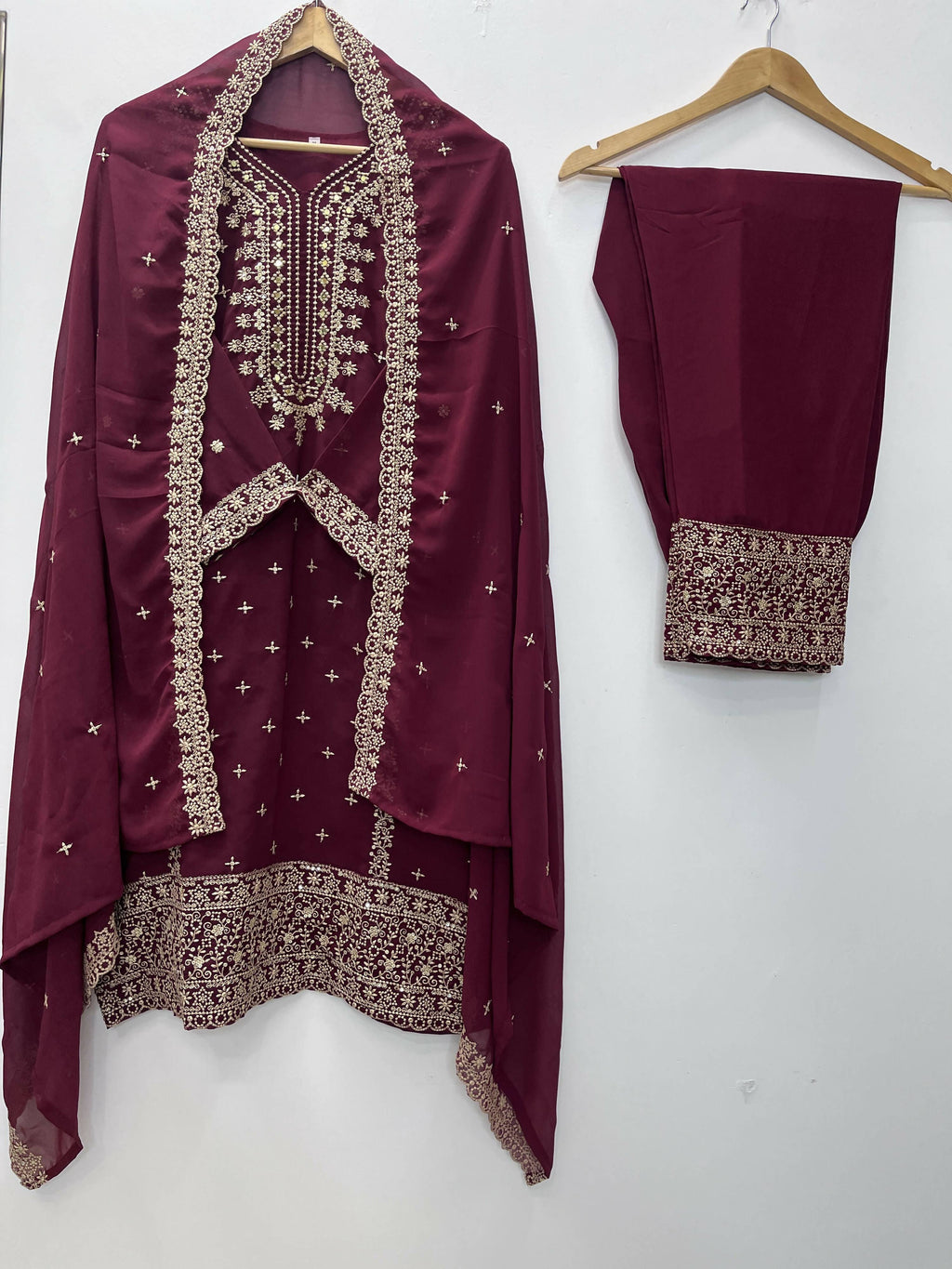 Teeya Creation Maroon Color Faux Georgette Embroidery Work Party Wear Salwar Suit | Grocsy