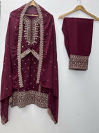 Teeya Creation Maroon Color Faux Georgette Embroidery Work Party Wear Salwar Suit | Grocsy