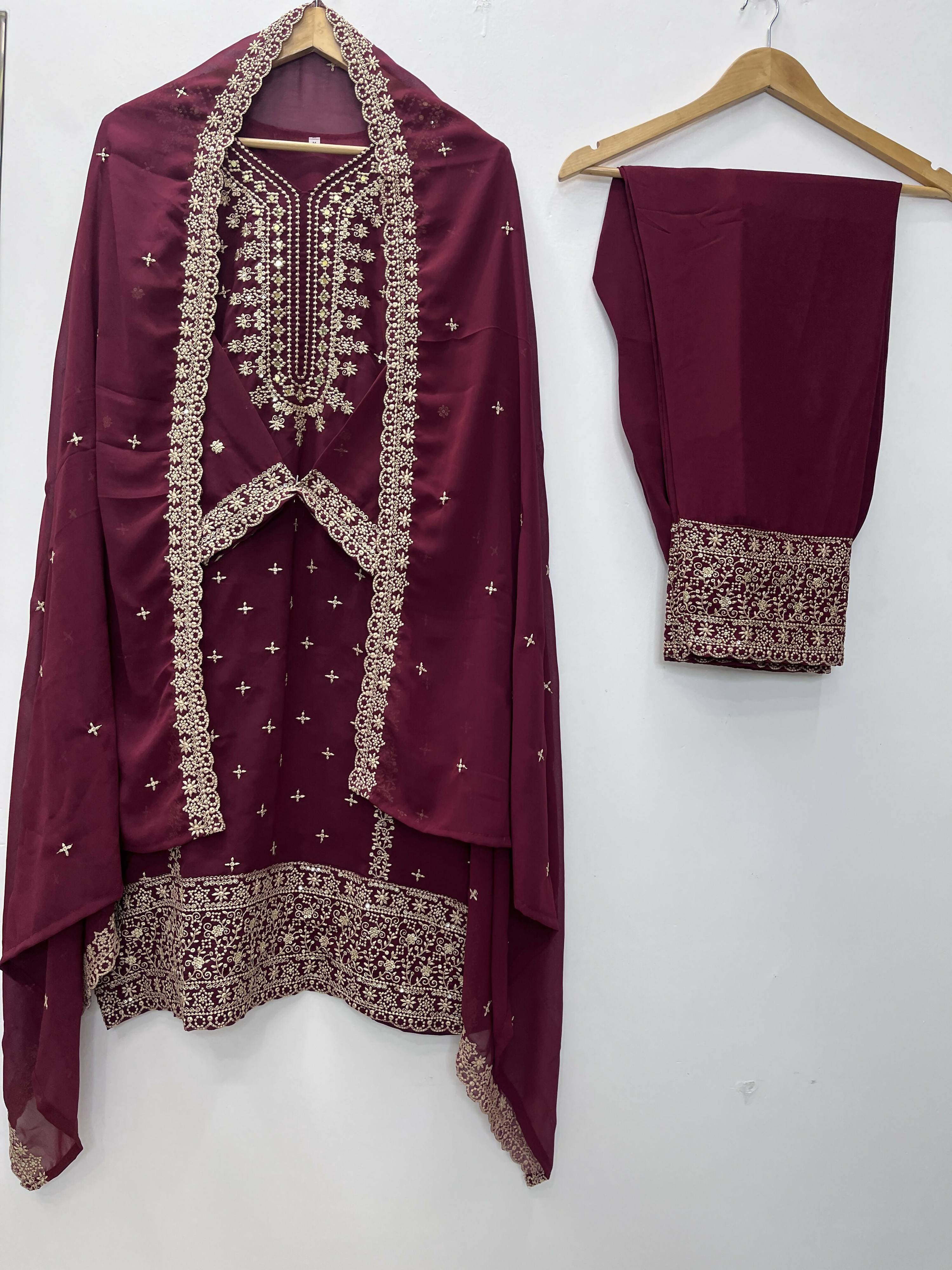 Teeya Creation Maroon Color Faux Georgette Embroidery Work Party Wear Salwar Suit | Grocsy