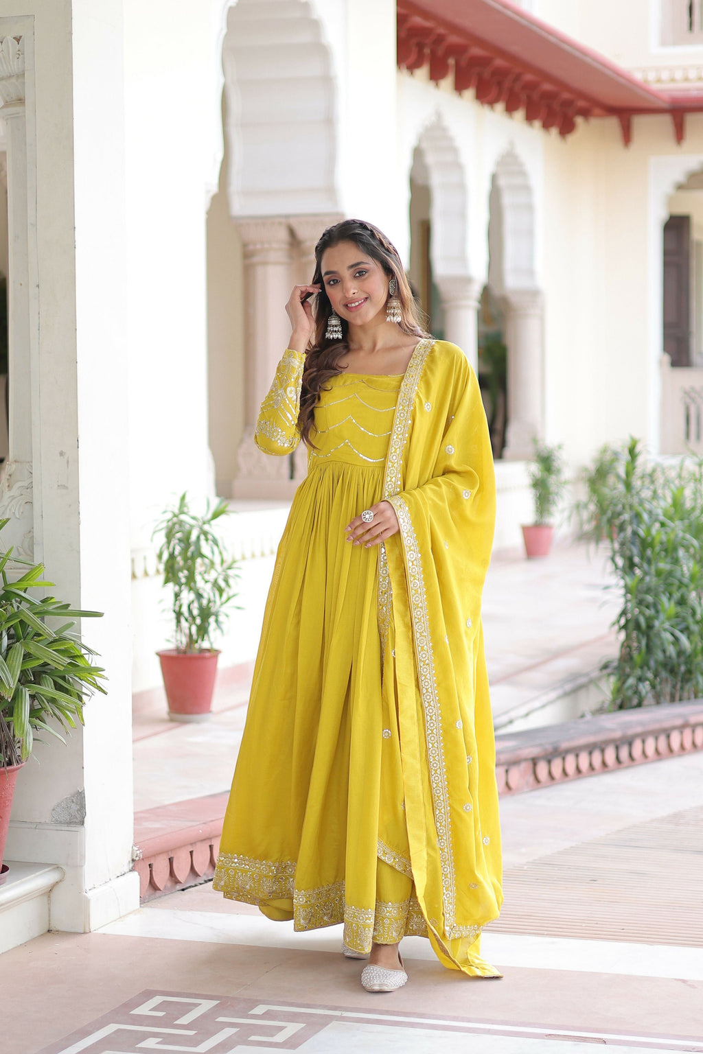 Joban Fashion Yellow Readymade Kurta Set With Sequence embroidery Work | Grocsy