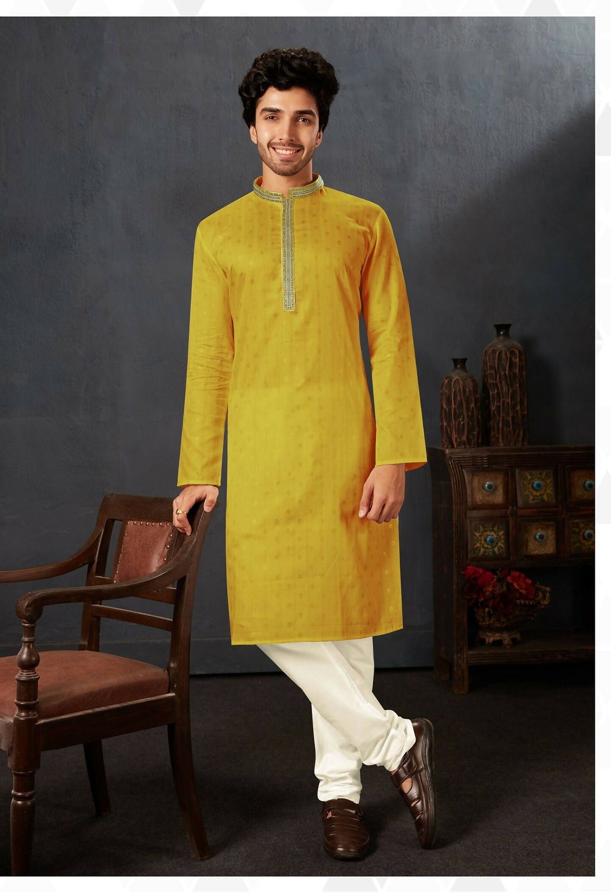 Joban Fashion Yellow Cotton Kurta Pyjama | Grocsy