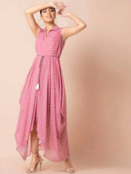 Indya Pink & White Bandhani Printed Maxi Dress | Grocsy