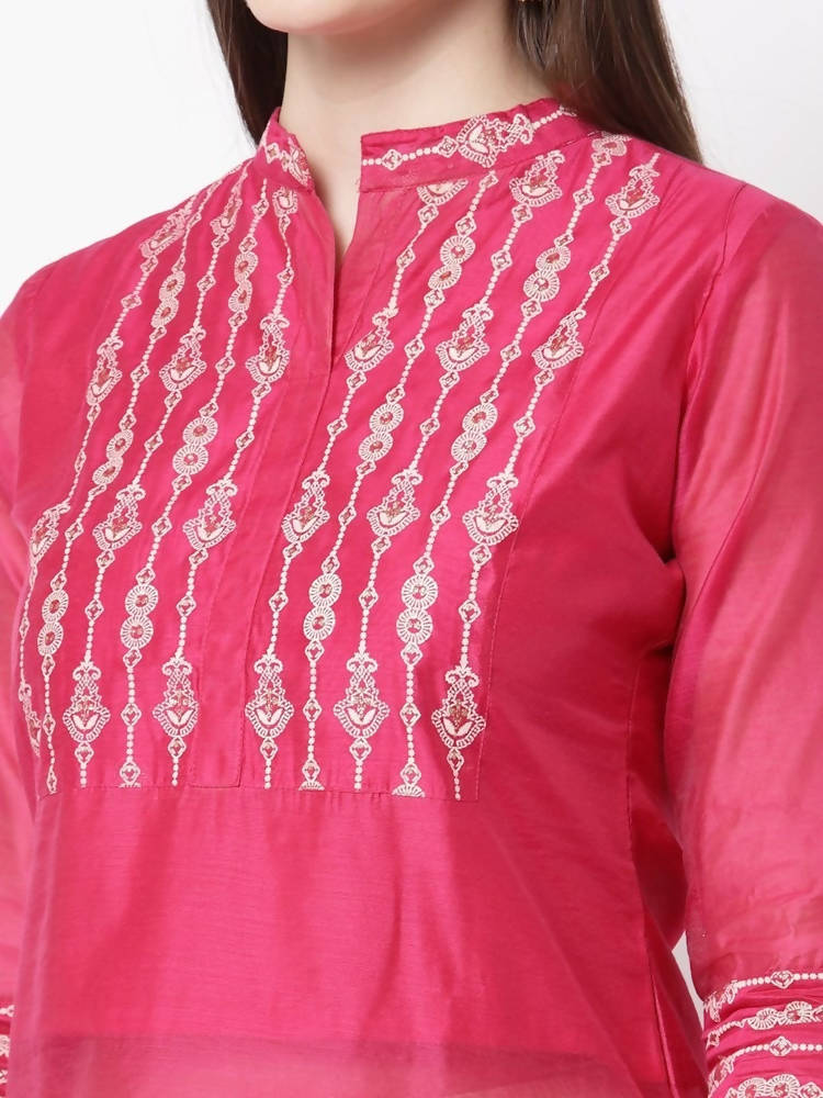 Myshka Pink Color Chanderi silk Printed Kurta With Pant Dupatta Set | Grocsy