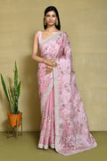 Pink Satin Silk Sequence Embroidered With Stone Work Festive Saree - Nimaya Denzy | Grocsy