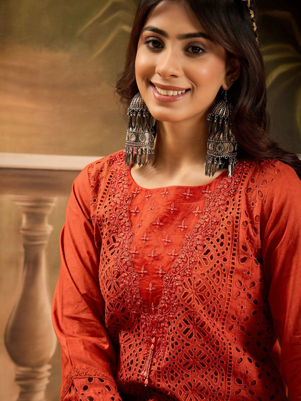 Joban Fashion Embroidery Rust Pure Cotton Cord Set | Grocsy