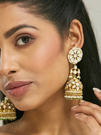 Nuyug 22K Gold-Plated Kundan Stone Studded & Pearl Beaded Dome Shaped Jhumkas | Grocsy