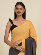 Suta Grey Yellow Colourblocked Pure Cotton Saree | Grocsy