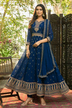 Blue Heavy Faux Georgette Anarkali Embroidered Kurta Set - Dhvani | Grocsy