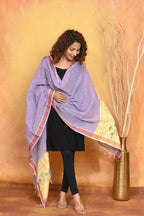Very Much Indian Handloom Pure Cotton Paithani Dupatta - Lavender | Grocsy