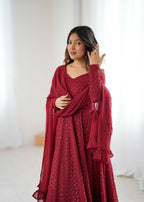 Joban Fashion Maroon Kurta Set Georgette Sequence Embroidery Work | Grocsy