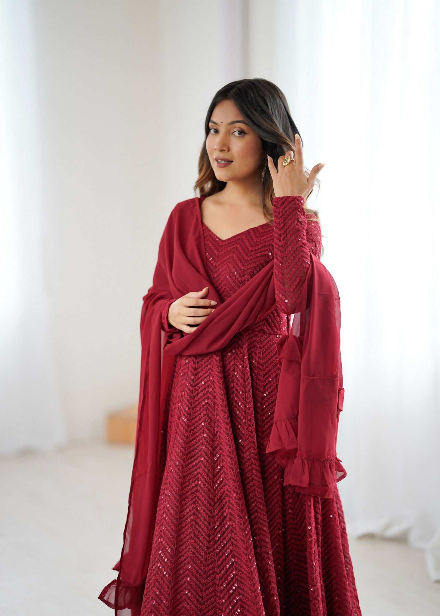 Joban Fashion Maroon Kurta Set Georgette Sequence Embroidery Work | Grocsy