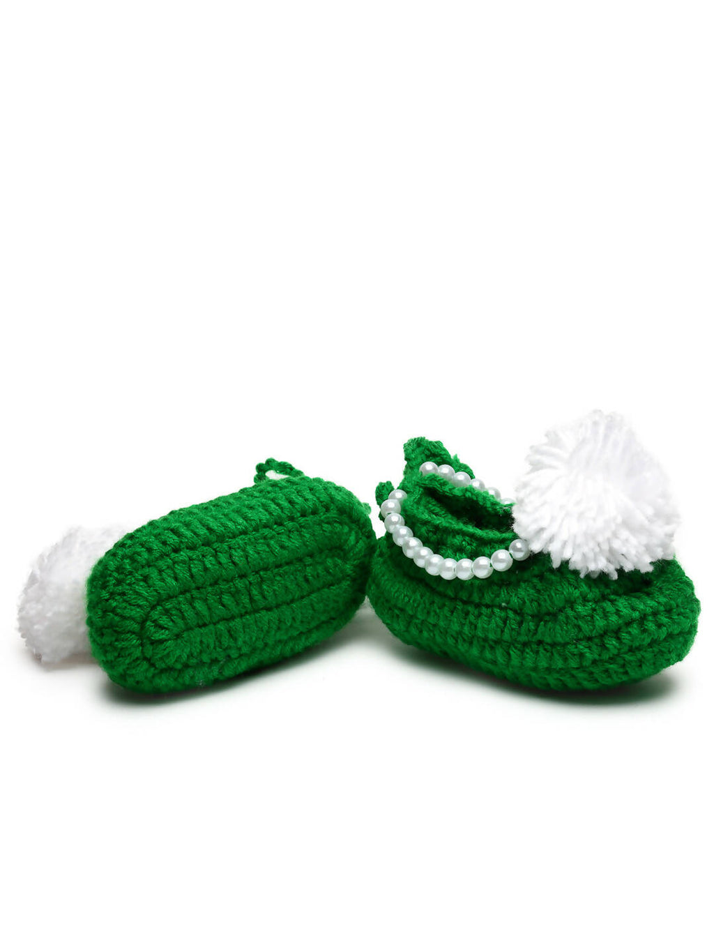 Chutput Kids Woollen Hand Knitted Pom Pom Detailed Booties - Green | Grocsy