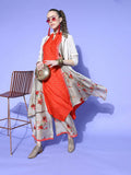Ahalyaa Women Beige Colour Chanderi Digital Printed Kurta Palazzo Set | Grocsy