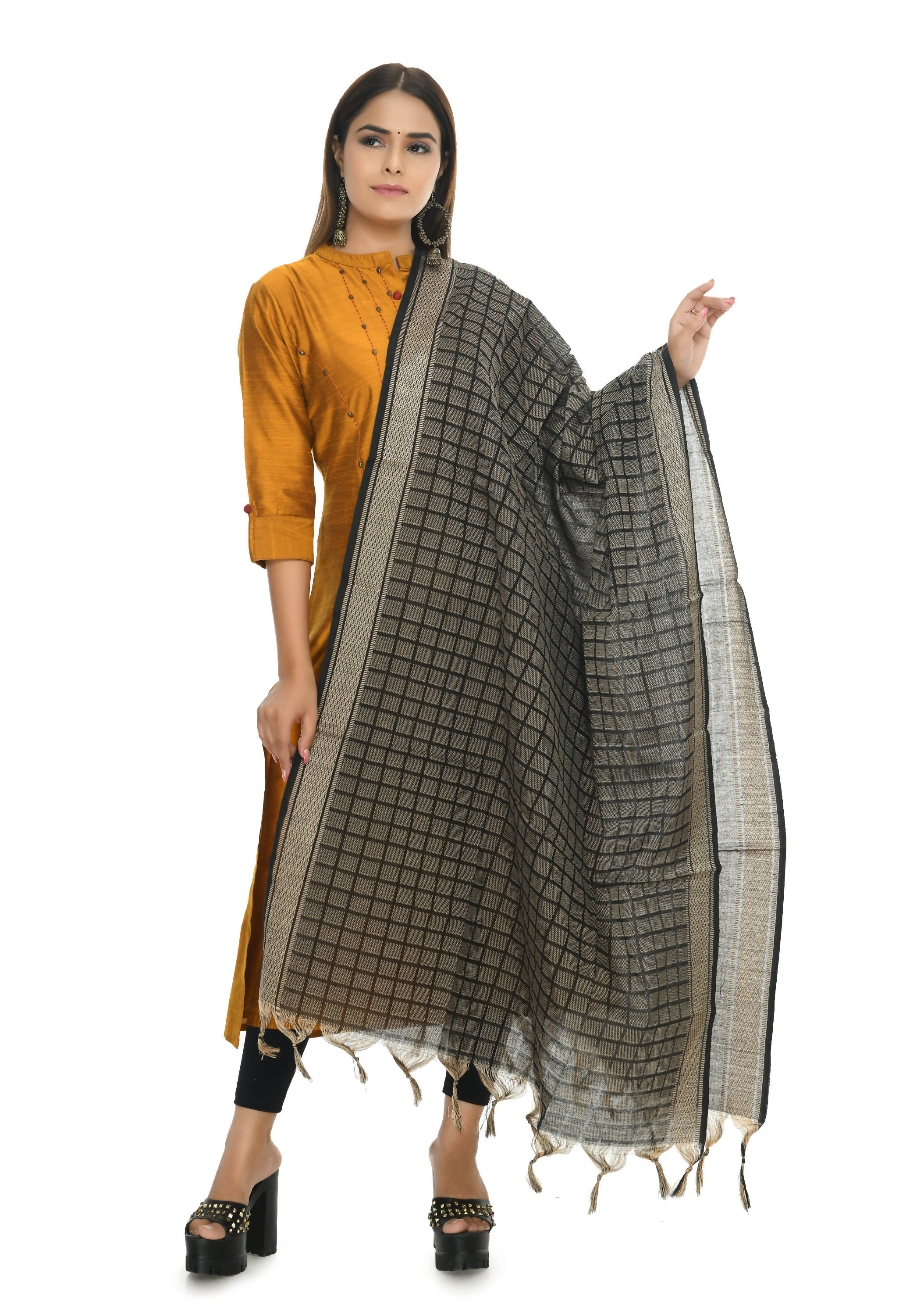 Mominos Fashion Moeza Handloom Cotton Black Dupatta | Grocsy