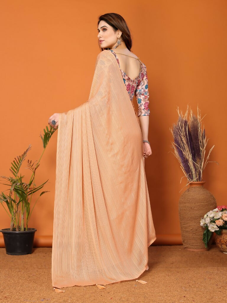 Partywear Designer Orange Polyester Zari Fancy Saree - Starwalk | Grocsy
