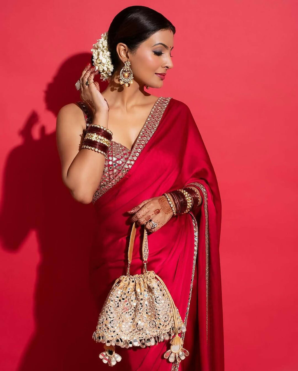 Joban Fashion Red Rangoli silk Party Wear Sarees | Grocsy