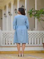 Juniper Women's Blue Thread Embroidered Cotton Denim Dress | Grocsy