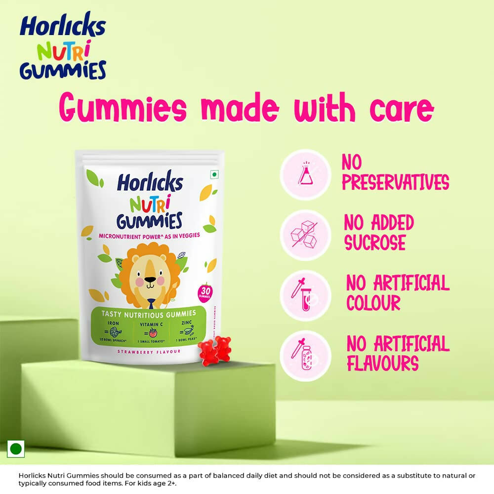 Horlicks Nutri Gummies for Kids - Strawberry Flavor | Grocsy
