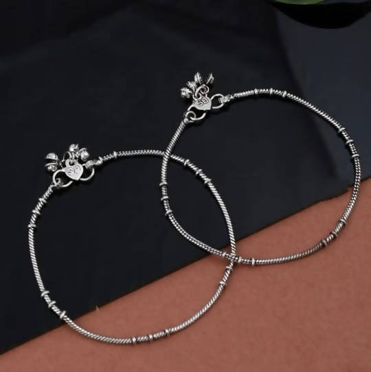 Mominos Fashion Beautiful Trendy Oxidised Silver Plated Anklets | Grocsy