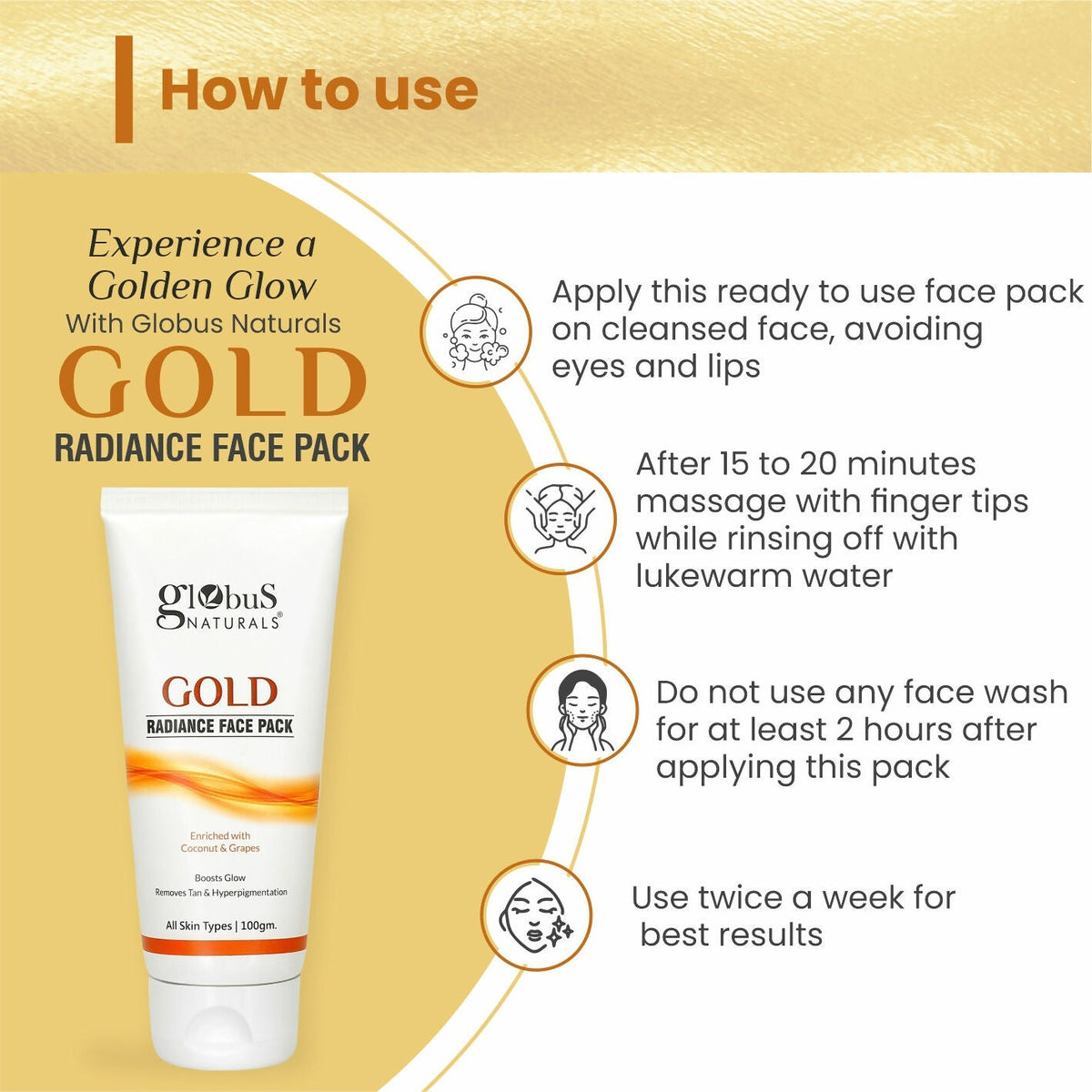 Globus Naturals Gold Radiance Anti Ageing & Brightening Face Pack | Grocsy