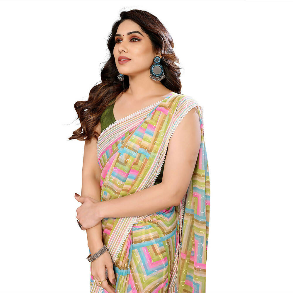 Women's Partywear Designer Green Georgette Fancy Saree - Satrangi | Grocsy